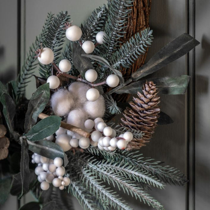 Artificial Mixed Pine & Cotton Wreath ( Due Back In 08/1/24 )