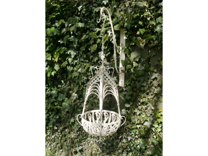 Outdoor Garden Planters, Cream Metal, Curved, Small hanging Basket
