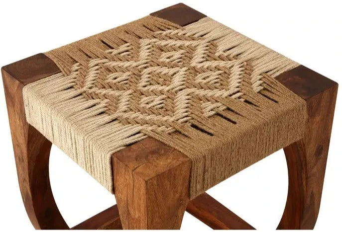 Handwoven Jute Stool with Sheesham Wood Frame