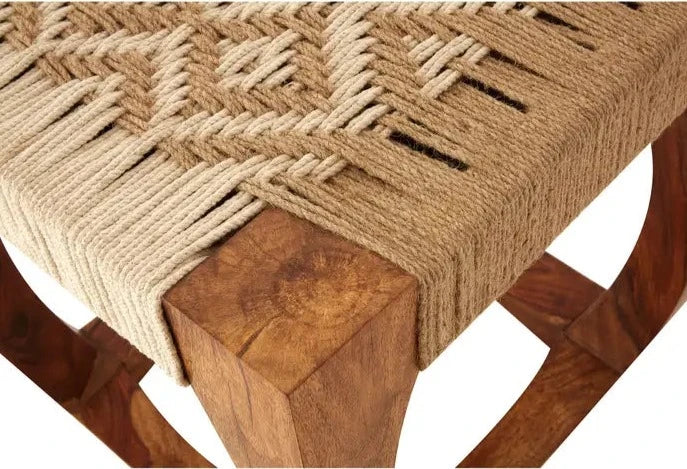 Handwoven Jute Stool with Sheesham Wood Frame