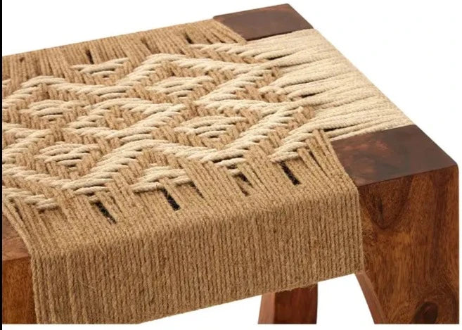 Handwoven Jute Stool with Sheesham Wood Frame