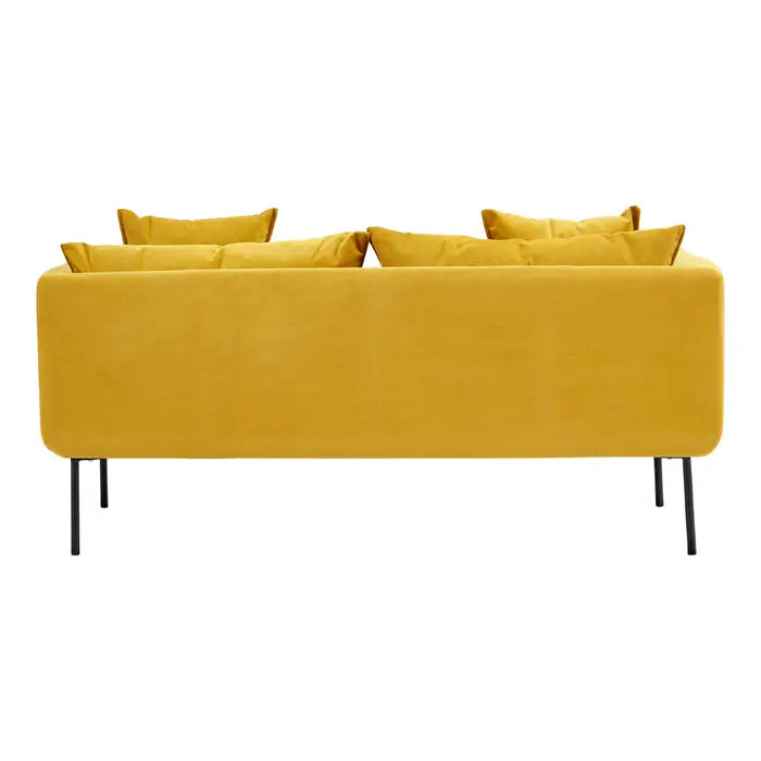 Kolding Two Seater Sofa, Yellow Fabric, 2 Matching Cushions, Black Metal Legs, Slim u Shape