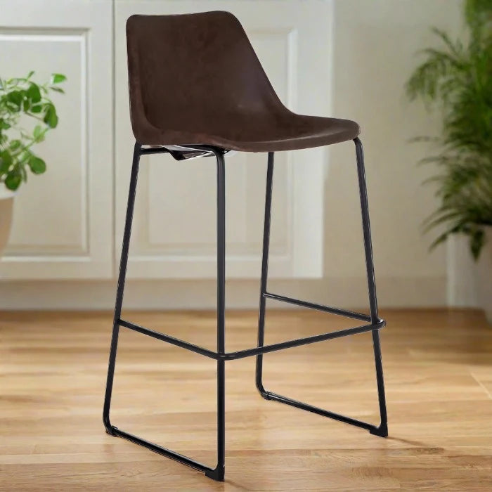 Dalston Bar Stool, Brown Leather, Black Metal