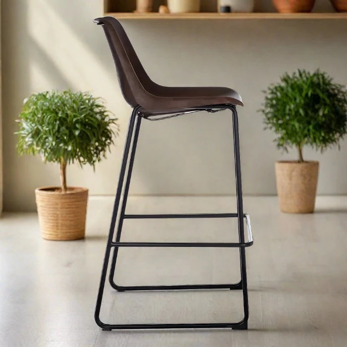 Dalston Bar Stool, Brown Leather, Black Metal