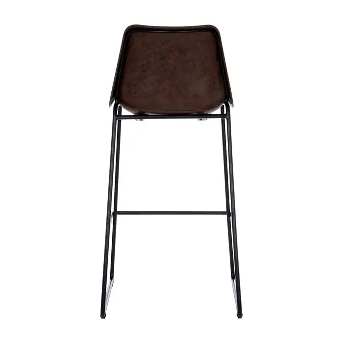 Dalston Bar Stool, Brown Leather, Black Metal