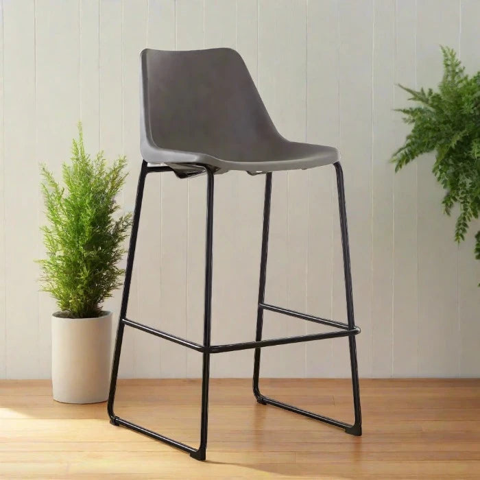 Dalston Bar Stool, Grey Leather, Black Metal