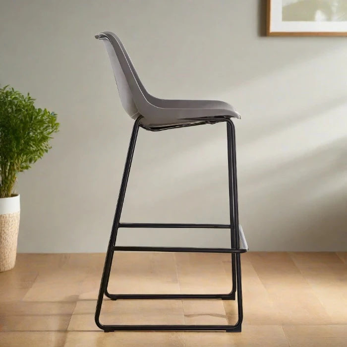 Dalston Bar Stool, Grey Leather, Black Metal