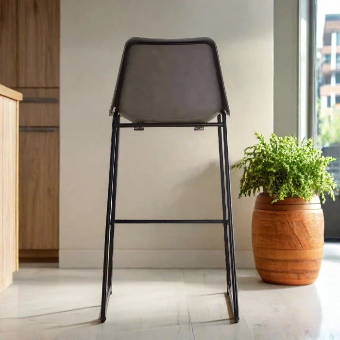 Dalston Bar Stool, Grey Leather, Black Metal