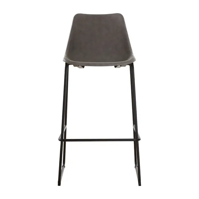 Dalston Bar Stool, Grey Leather, Black Metal