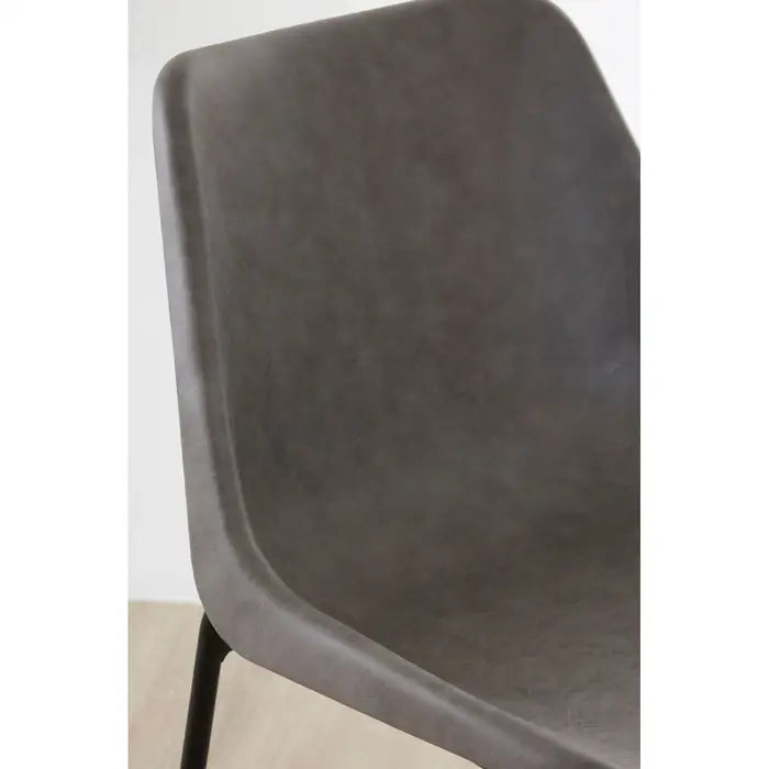 Dalston Bar Stool, Grey Leather, Black Metal