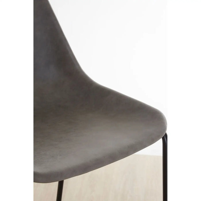 Dalston Bar Stool, Grey Leather, Black Metal