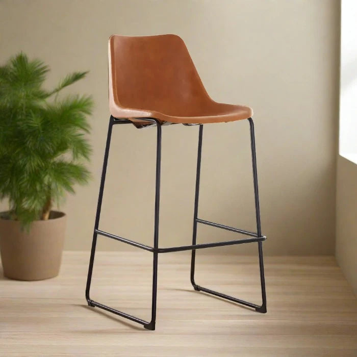 Dalston Bar Stool, Caramel Leather, Black Metal