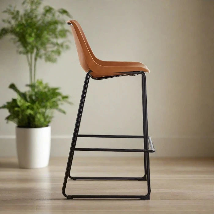 Dalston Bar Stool, Caramel Leather, Black Metal