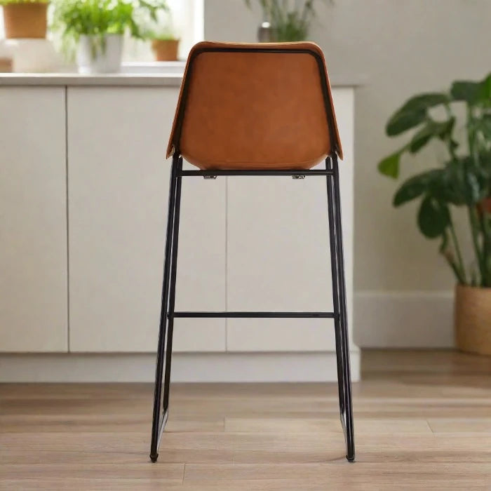 Dalston Bar Stool, Caramel Leather, Black Metal