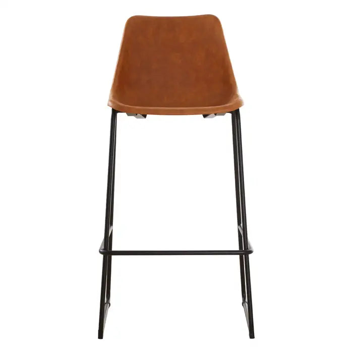 Dalston Bar Stool, Caramel Leather, Black Metal