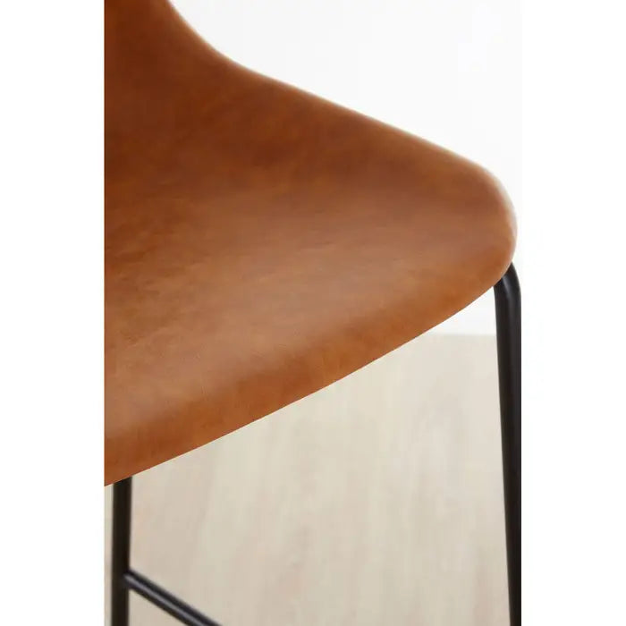 Dalston Bar Stool, Caramel Leather, Black Metal