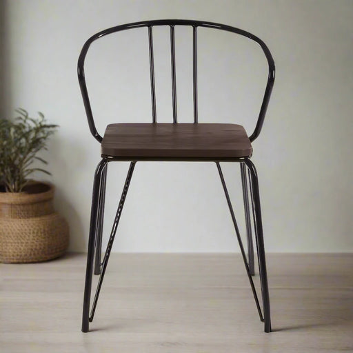 Battersea Black Metal Chair with Natural Elm Wood Seat