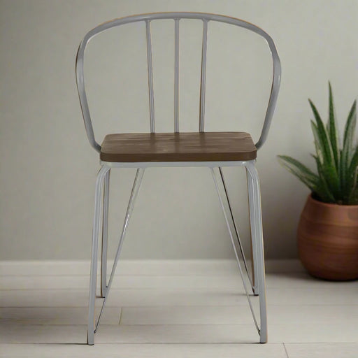 Battersea Chair with Grey Metal Frame and Natural Elm Wood Seat