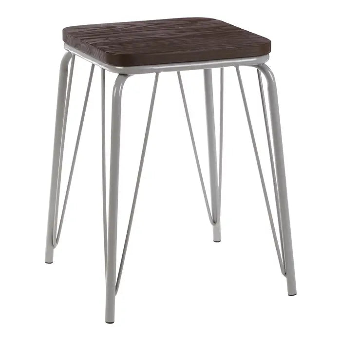 Battersea Grey Metal And Elm Small Wood Stool