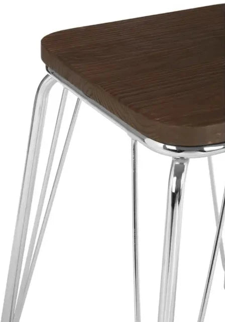 Industrial Elm Wood Stool with Chrome Metal Legs