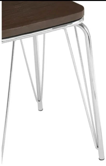 Industrial Elm Wood Stool with Chrome Metal Legs