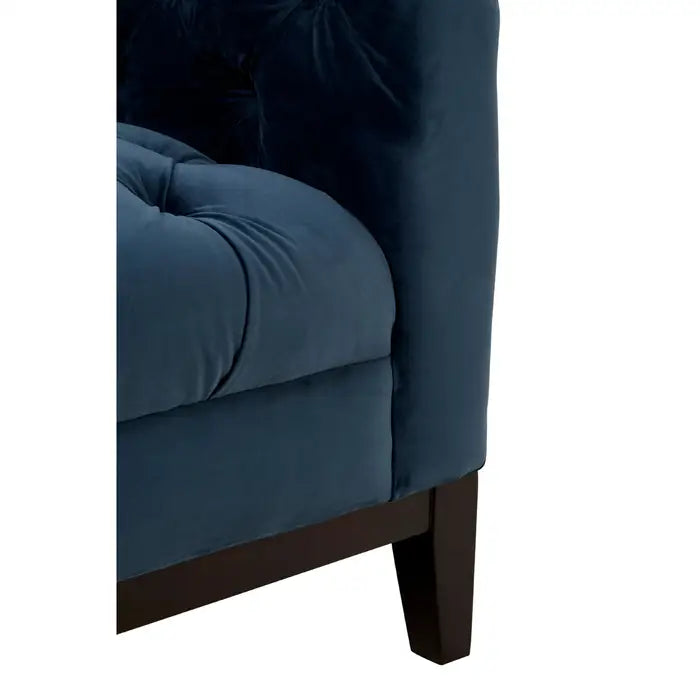 Sasha 3 Seater Sofa, Midnight Blue Velvet, Black Wooden Legs, Button Tufted Chesterfield Design