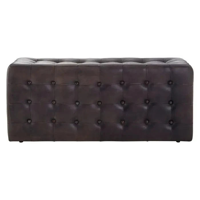 Buffalo Indoor Bench, Antique Grey Button Tufted Leather