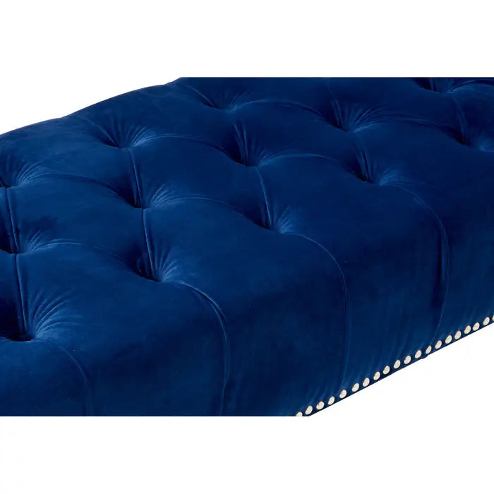 Walden Indoor Bench, Blue Button Tufted Velvet, Clear Arcylic Legs