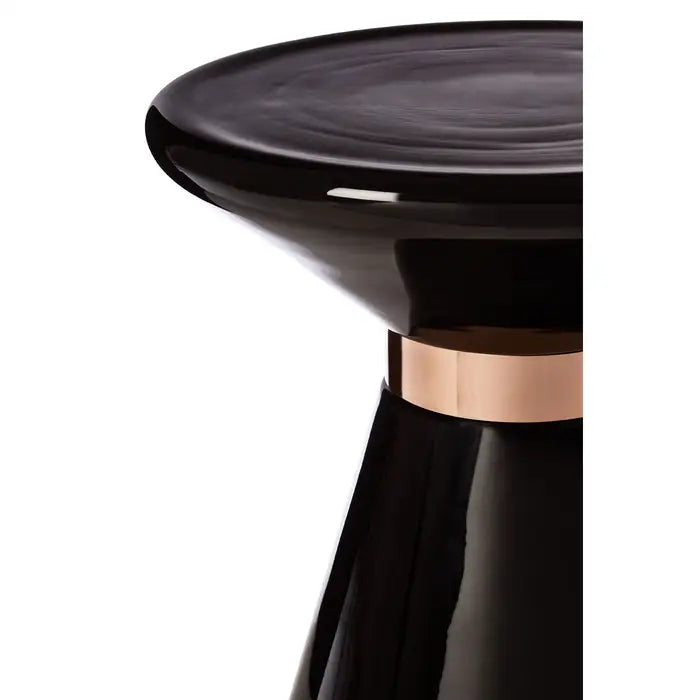 Martini Side Table, Angular Lines, Round Black Glass Top