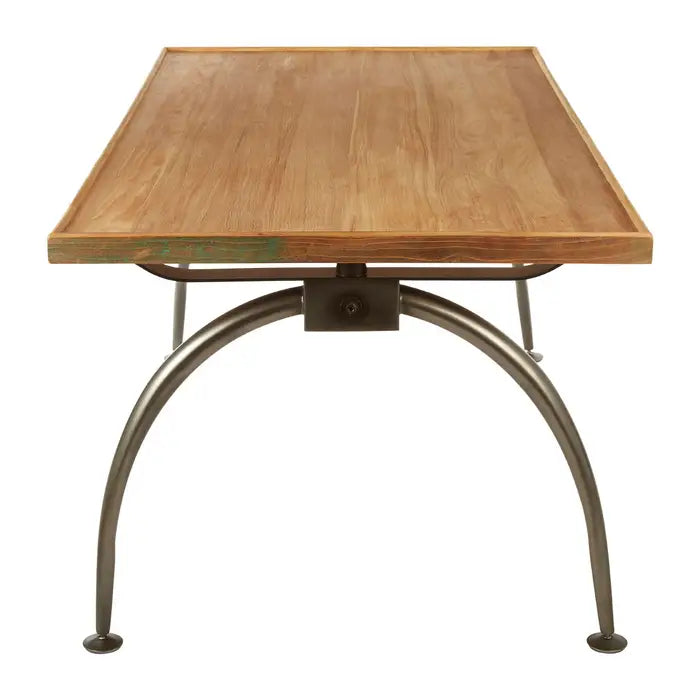 Foundry Rectangle Dining Table, Natural Elm Wood, Brushed Silver