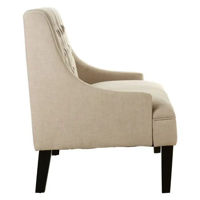 Birkdale High Back Bench, Cream Button Tufted, Black Wood Legs