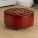 Luxury Antique Brown Leather & Wood Pouffe