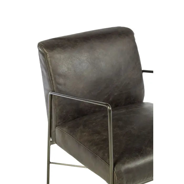 Hoxton Lounge Chair with Dark Iron Frame and Grey Leather Upholstery