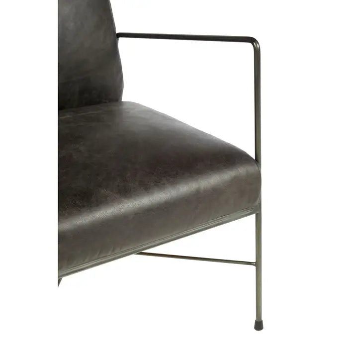 Hoxton Lounge Chair with Dark Iron Frame and Grey Leather Upholstery