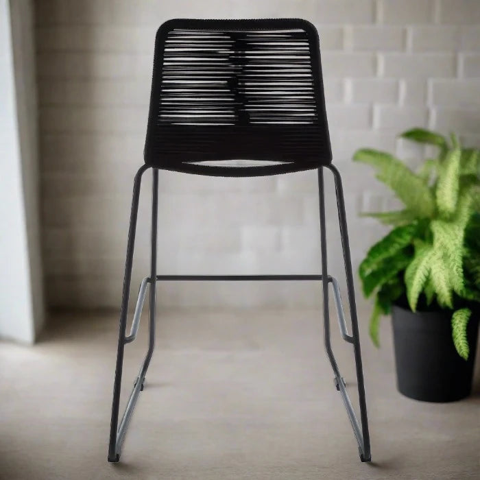 Sisal Bar Chair, Black Rope Weave, Black Metal