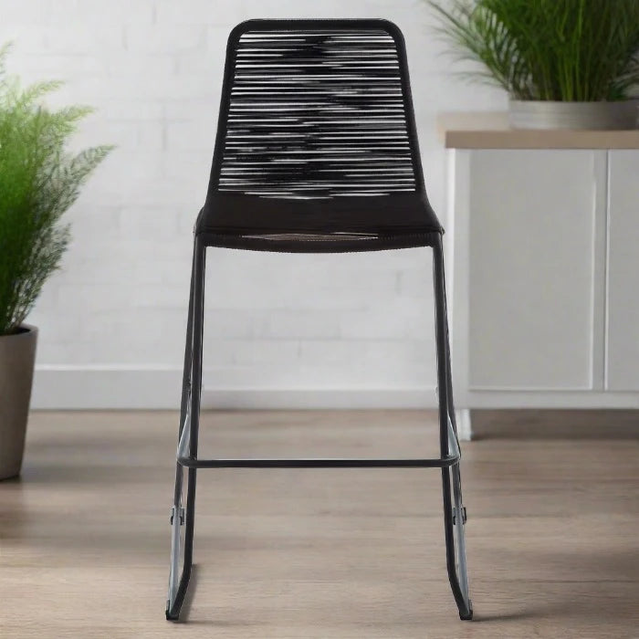 Sisal Bar Chair, Black Rope Weave, Black Metal