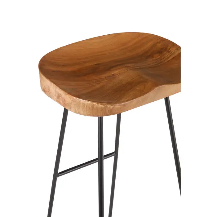 Nandri Bar Stool, Natural Wood, Black Metal