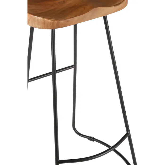 Nandri Bar Stool, Natural Wood, Black Metal