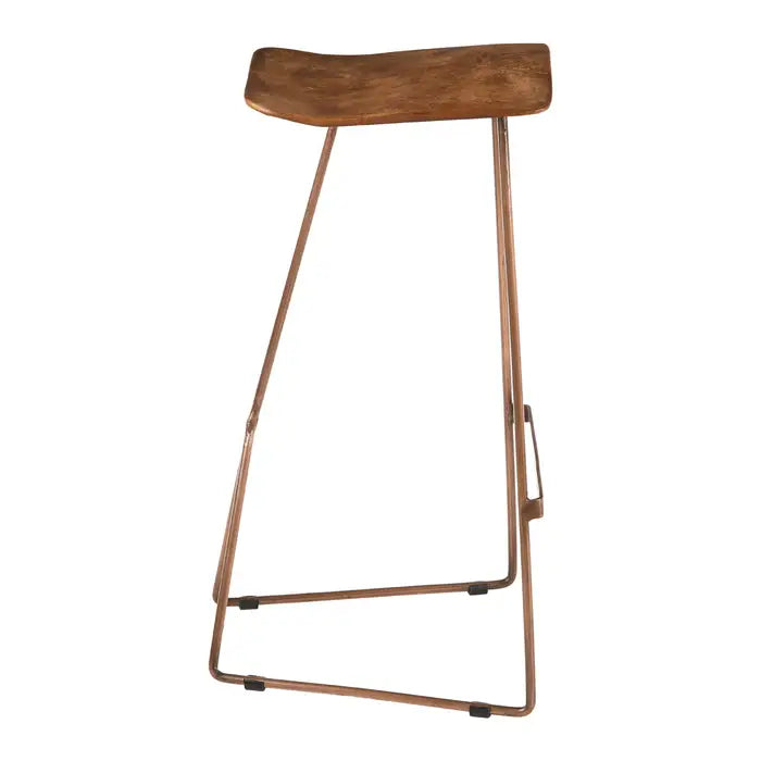 Nandri Bar Stool, Brown Leather, Copper Metal