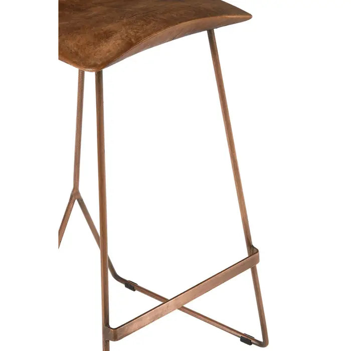 Nandri Bar Stool, Brown Leather, Copper Metal