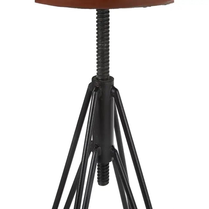 Nandri Bar Stool, Brown Leather Seat, Black Metal