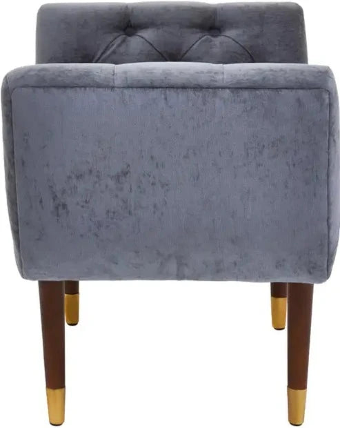 Grey Chenille Fabric Upholstered Chic Stool with Birchwood Legs