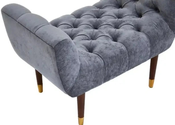 Grey Chenille Fabric Upholstered Chic Stool with Birchwood Legs