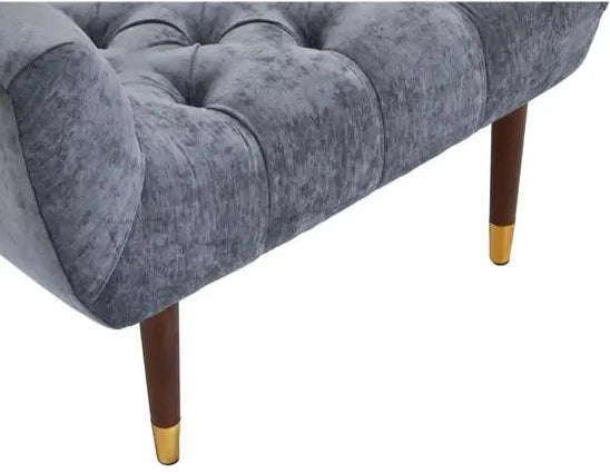 Grey Chenille Fabric Upholstered Chic Stool with Birchwood Legs