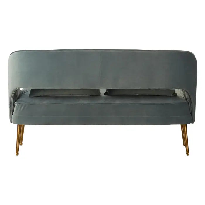 Hendricks 2 Seater Sofa, Grey Fabric, Gold Finish Stainless steel Legs, 2 Matching Cushions