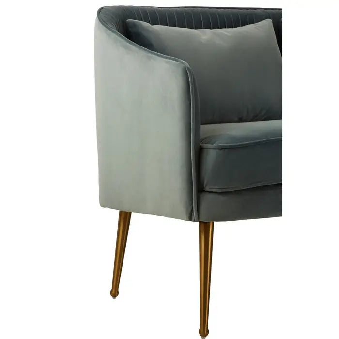Hendricks 2 Seater Sofa, Grey Fabric, Gold Finish Stainless steel Legs, 2 Matching Cushions