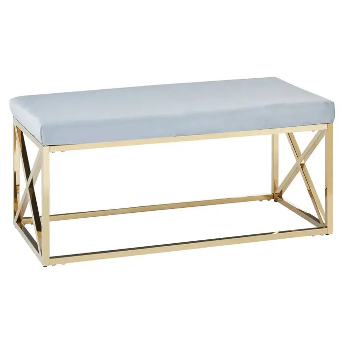 Allure Powder Blue Velvet And Gold Bench