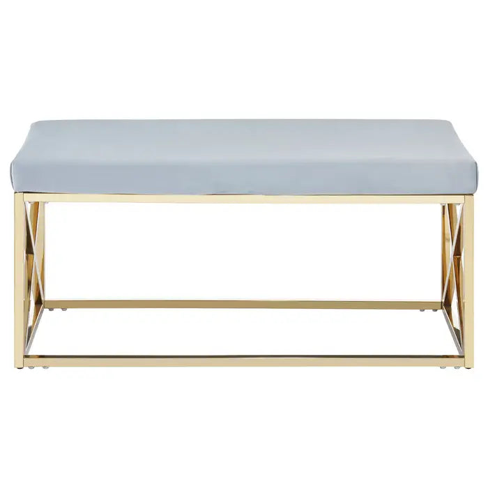 Allure Powder Blue Velvet And Gold Bench