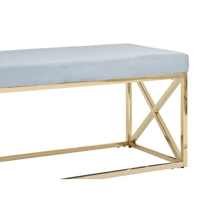 Allure Powder Blue Velvet And Gold Bench