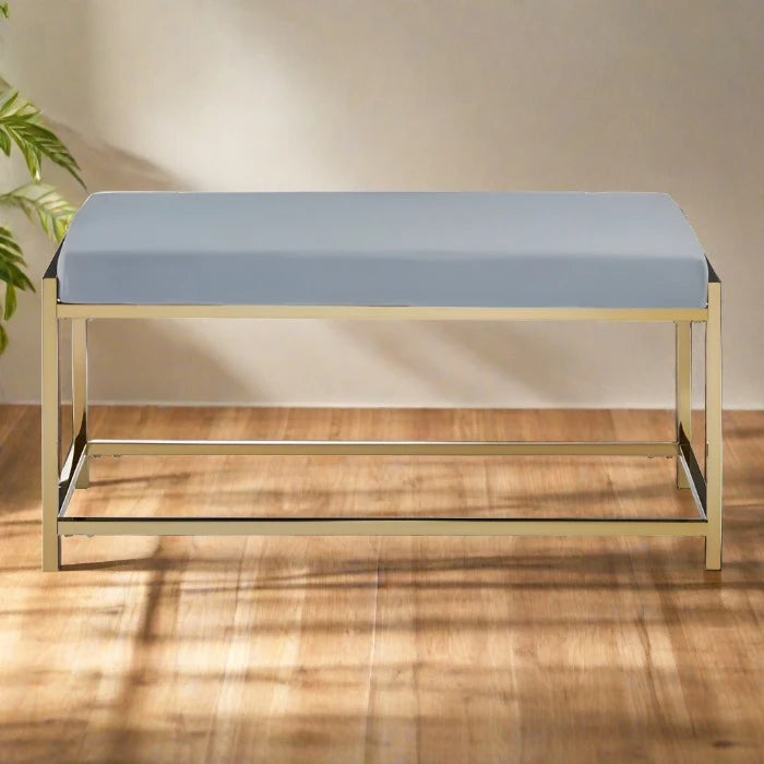 Albion Indoor Bench, Powder Blue velvet, Gold Metal Frame